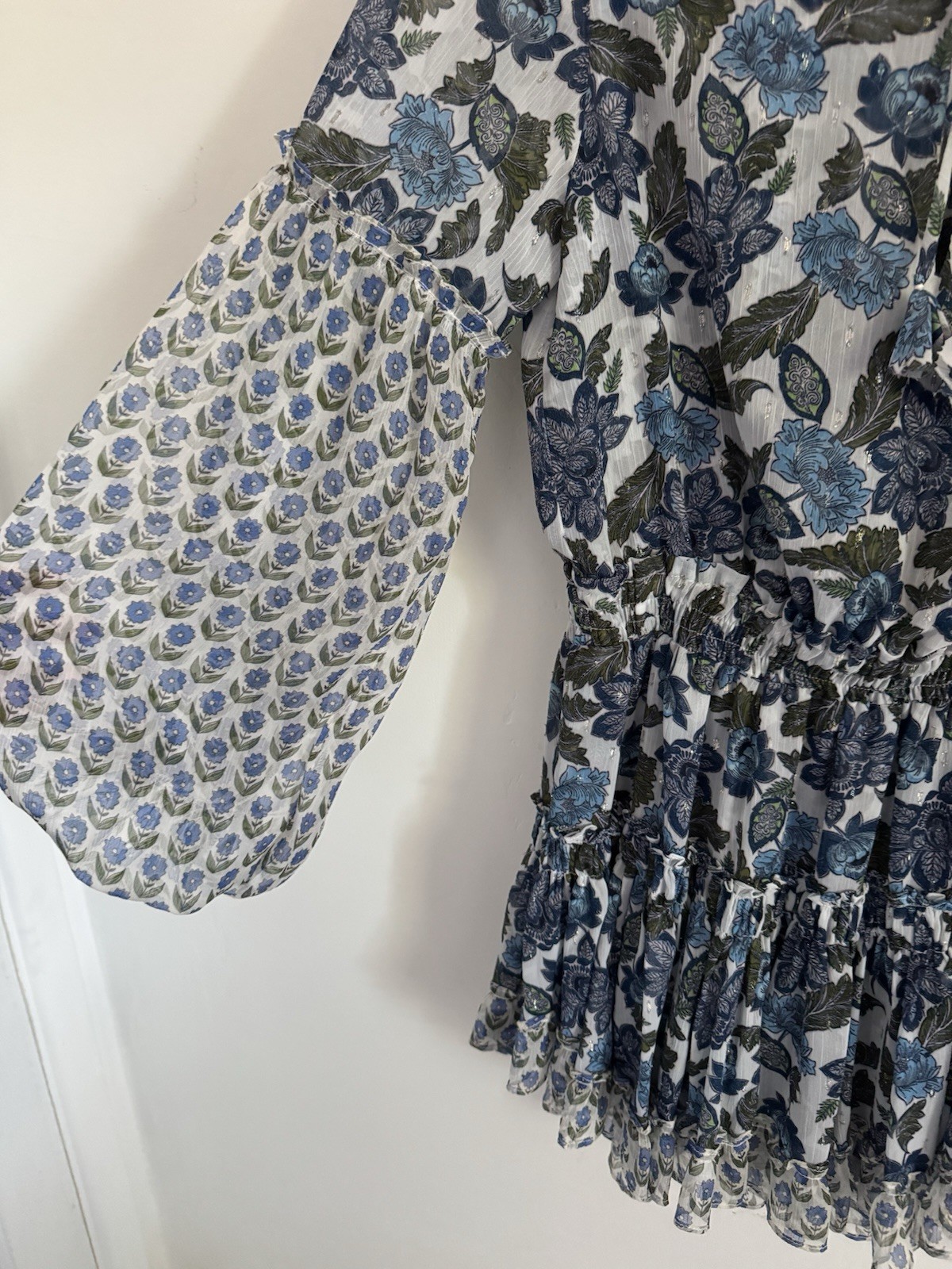MISA Azulia Elisabetta Blue Floral Mini Dress XS Flora Print Designer