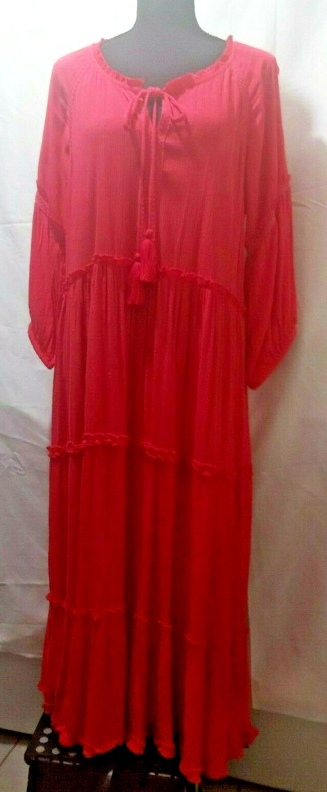 Sweet Magnolia Maxi Tapered Tassel Tie Front Dress M Pink Ruffles Nostalgic NWT