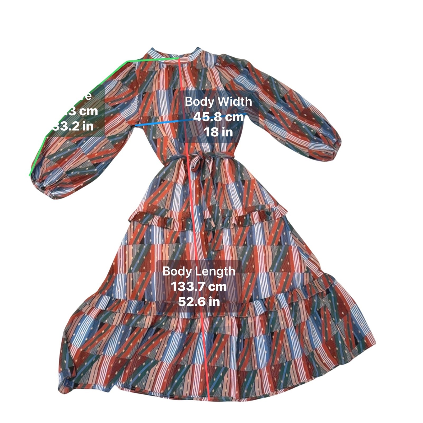 Joy Joy Adele XL Multi Striped Patchwork Tiered Maxi Dress Mock Neck Indie