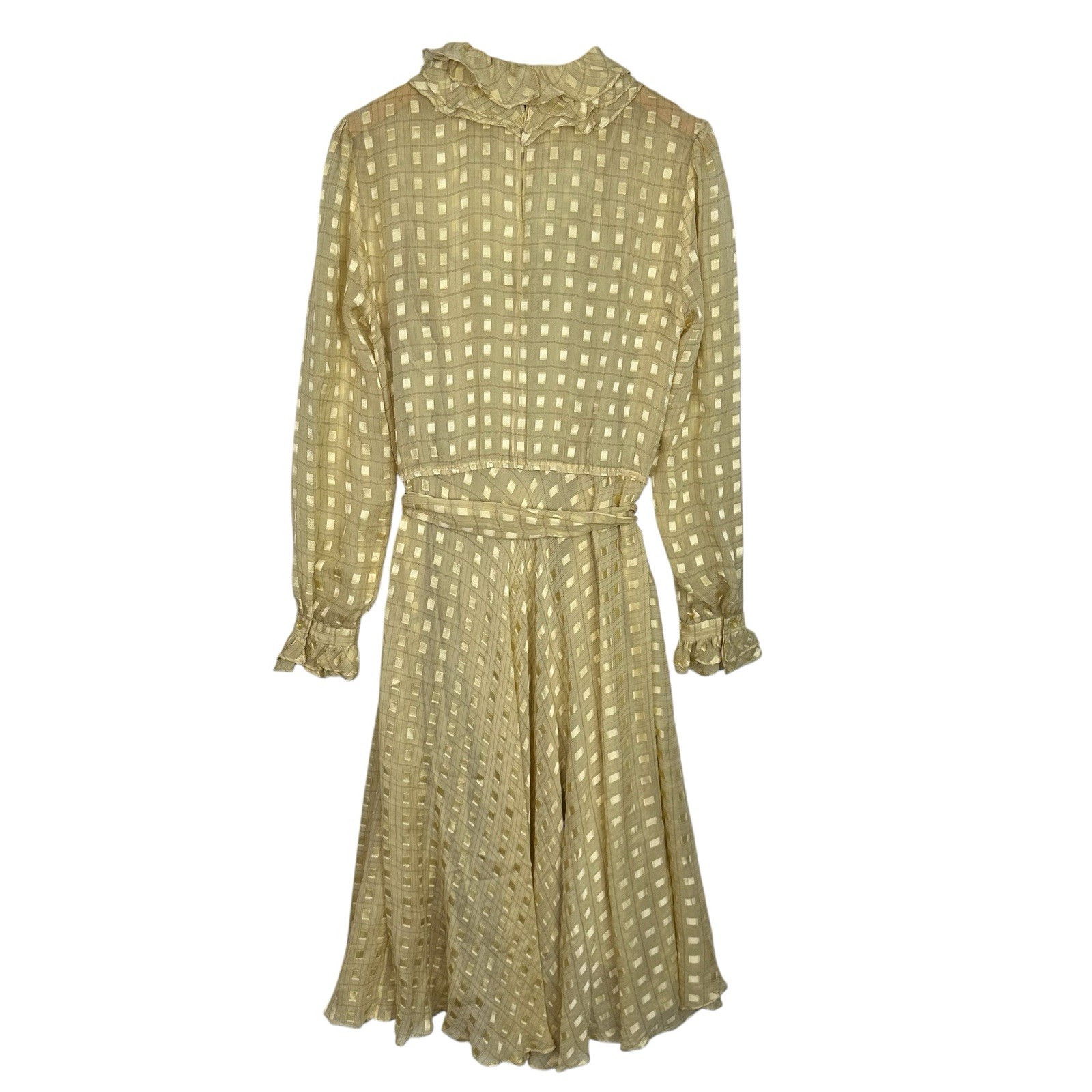 Vintage The Silk Farm ICINOO 100% Silk Sheer Grid Maxi Dress Slip Beige Size 12