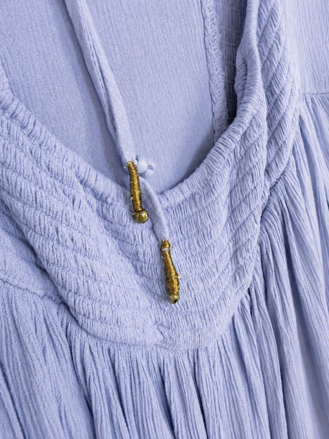 Free People Blue Open Back Smocked Maxi Dress Size M Boho Raw Edge Pockets