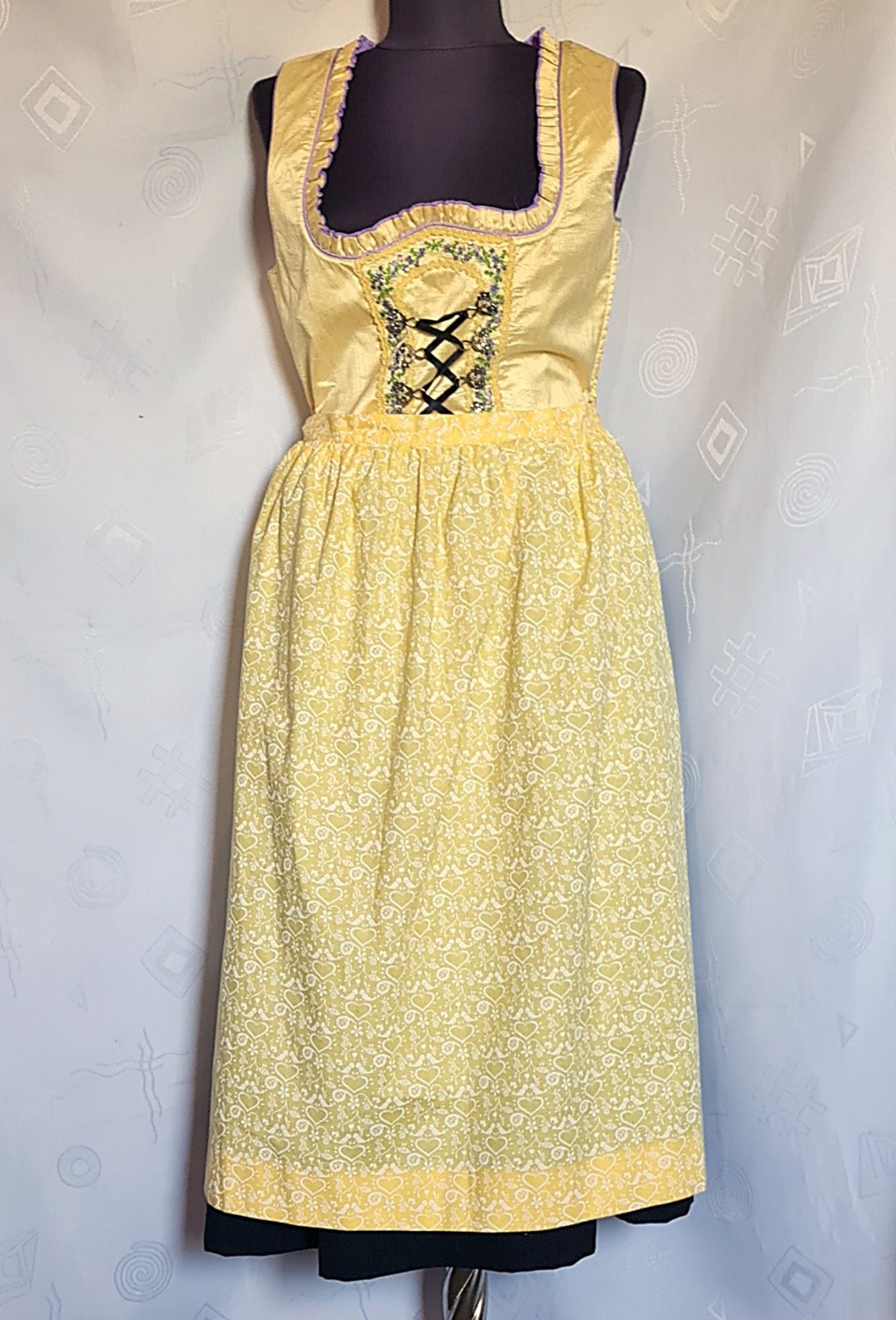 DRESS VINTAGE COUNTRY TRACHTEN TYROL OKTOBERFEST DIRNDL YELLOW WOMENS US 10 38