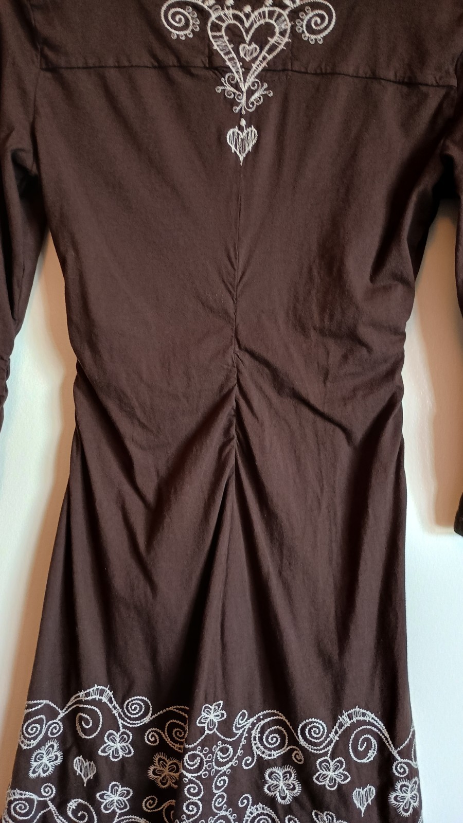 Johnny Was Earthy Brown Embroidered Dress Boho Western Whimsical Small