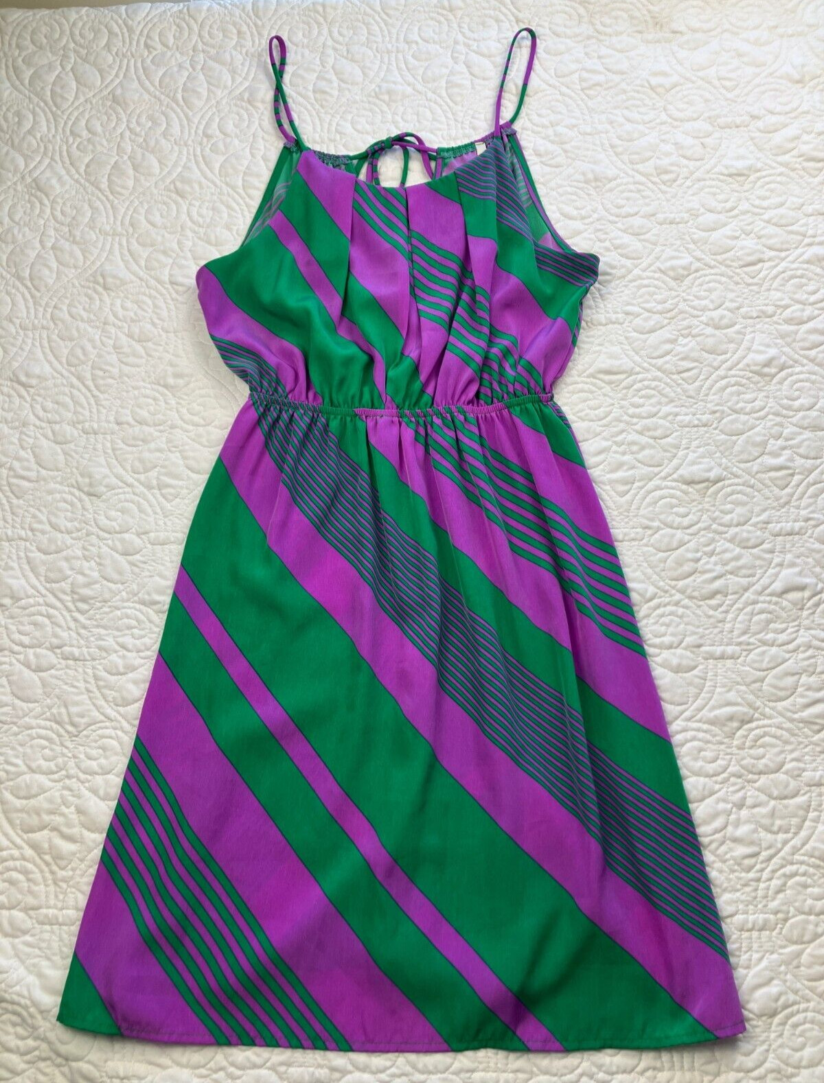 MiAmi sz SMALL Geometric Striped Sleeveless Straps Mini Dress Vintage Retro Look