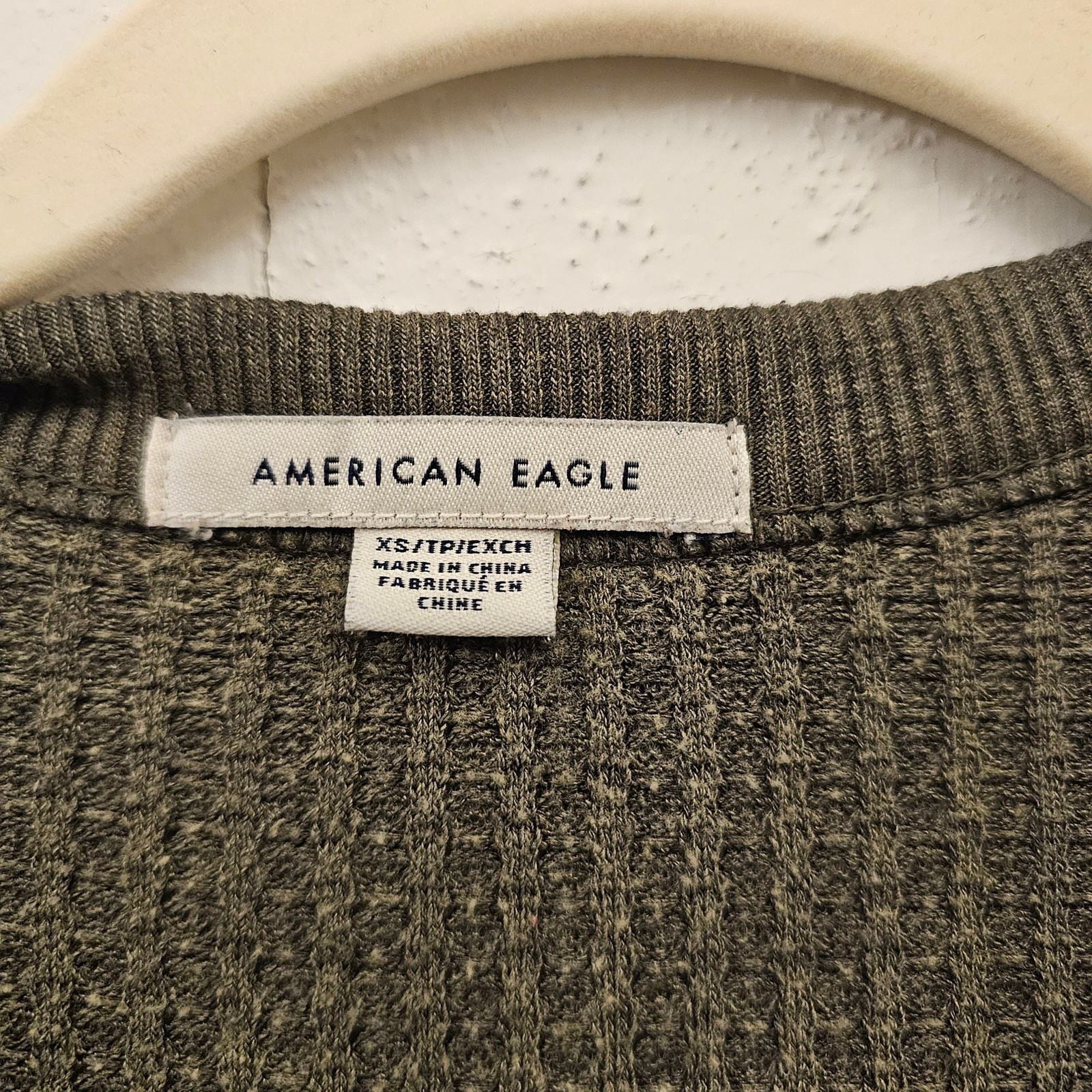 American Eagle XS Olive Waffle Knit Button Front Long Sleeve Mini Dress