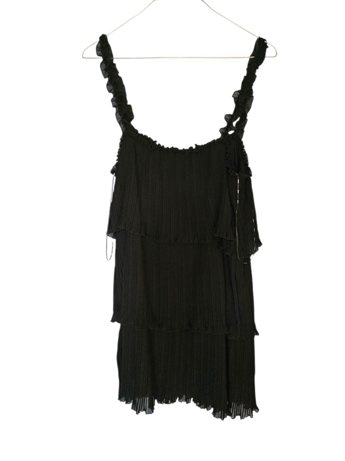 DKNY NWT Black Pleated Tiered Ruffle Mini Dress Size 10 Pleated Ruffle Strap ws4