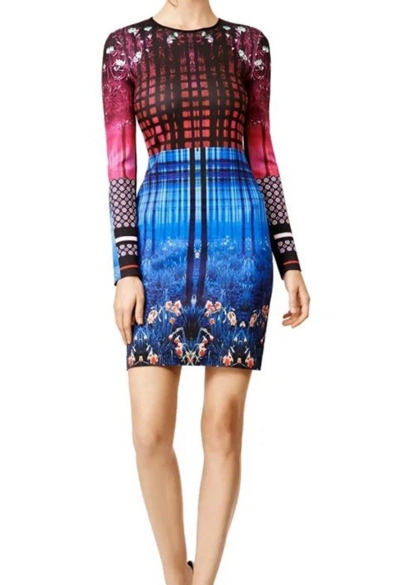 Clover Canyon Med Enchanted Woodlands Neoprene Digital Print Long Sleeve Mini