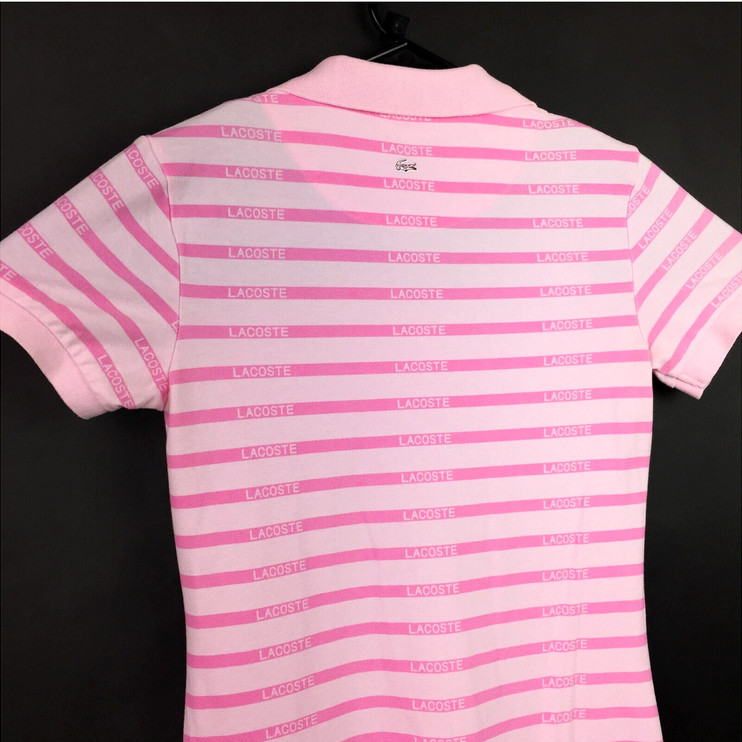 Lacoste Womens Sz 38 (32in Bust) Pink Striped Cotton Barbiecore Piqué Polo Dress
