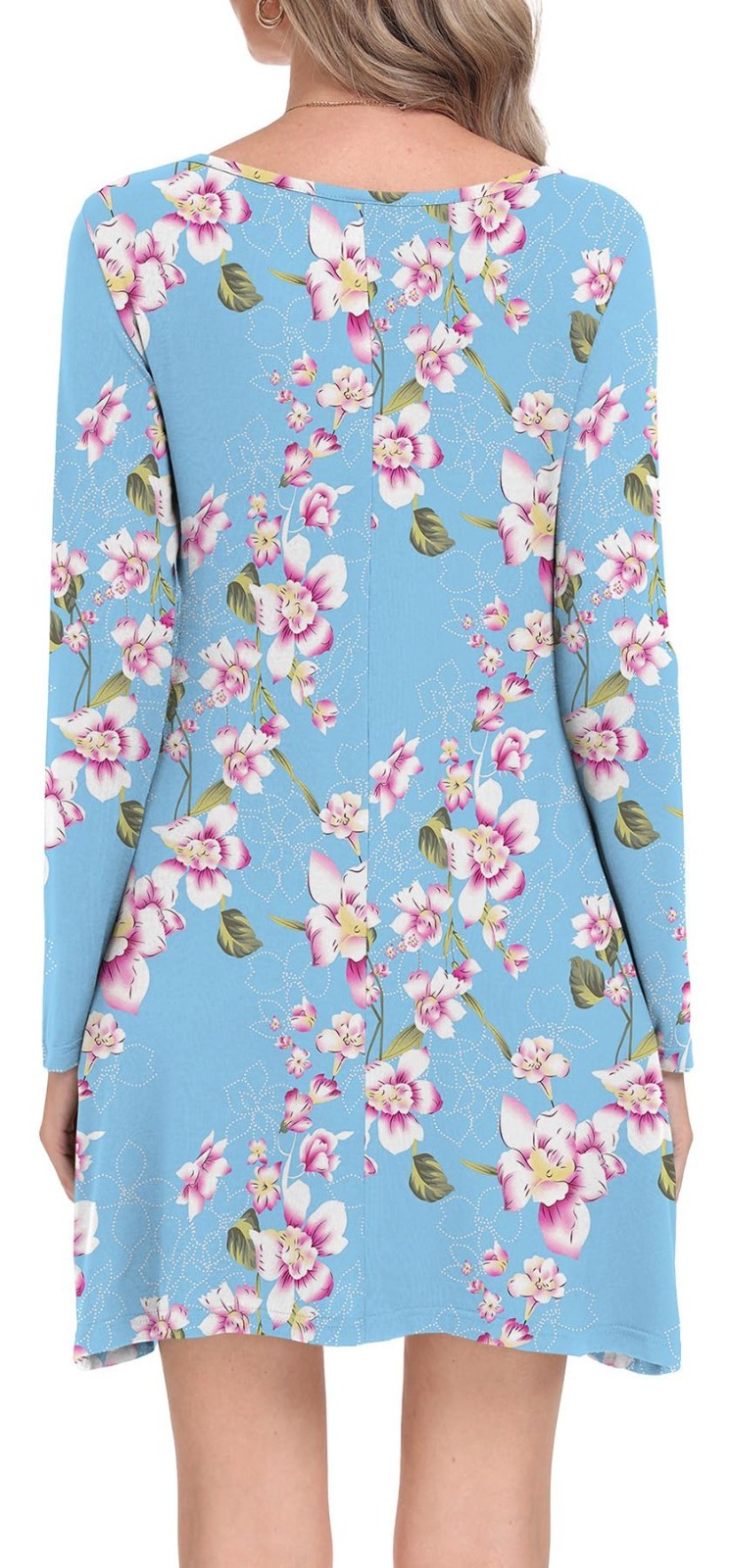 HiMONE Floral Print Stretchable Light Blue Dress, 2 Side Pockets Size SMALL