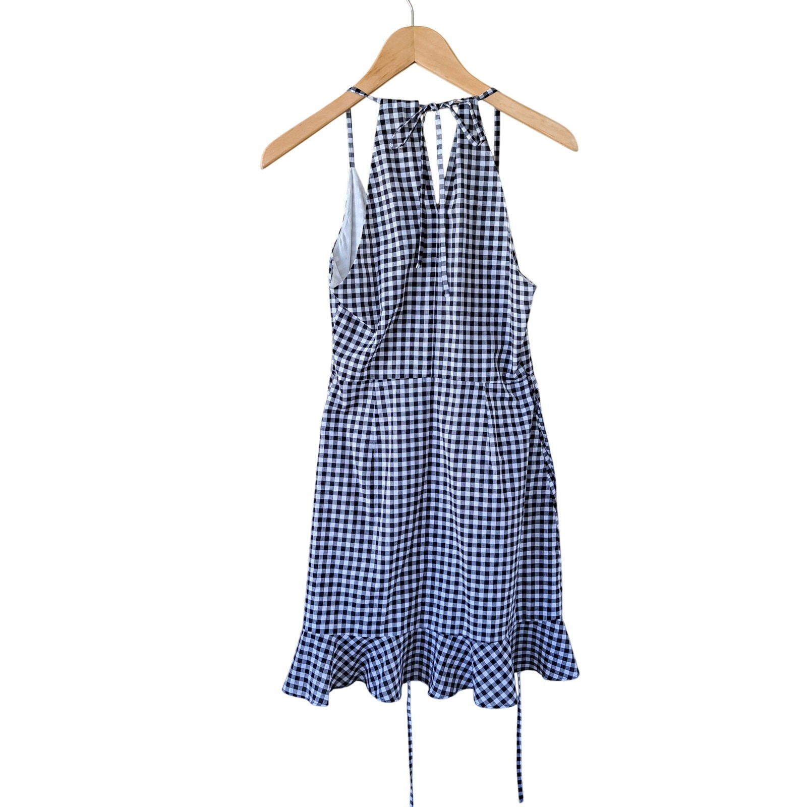 LOVERS + FRIENDS Black Gingham Gigi Wrap Mini Dress Small 2-4 Sundress Ruffle