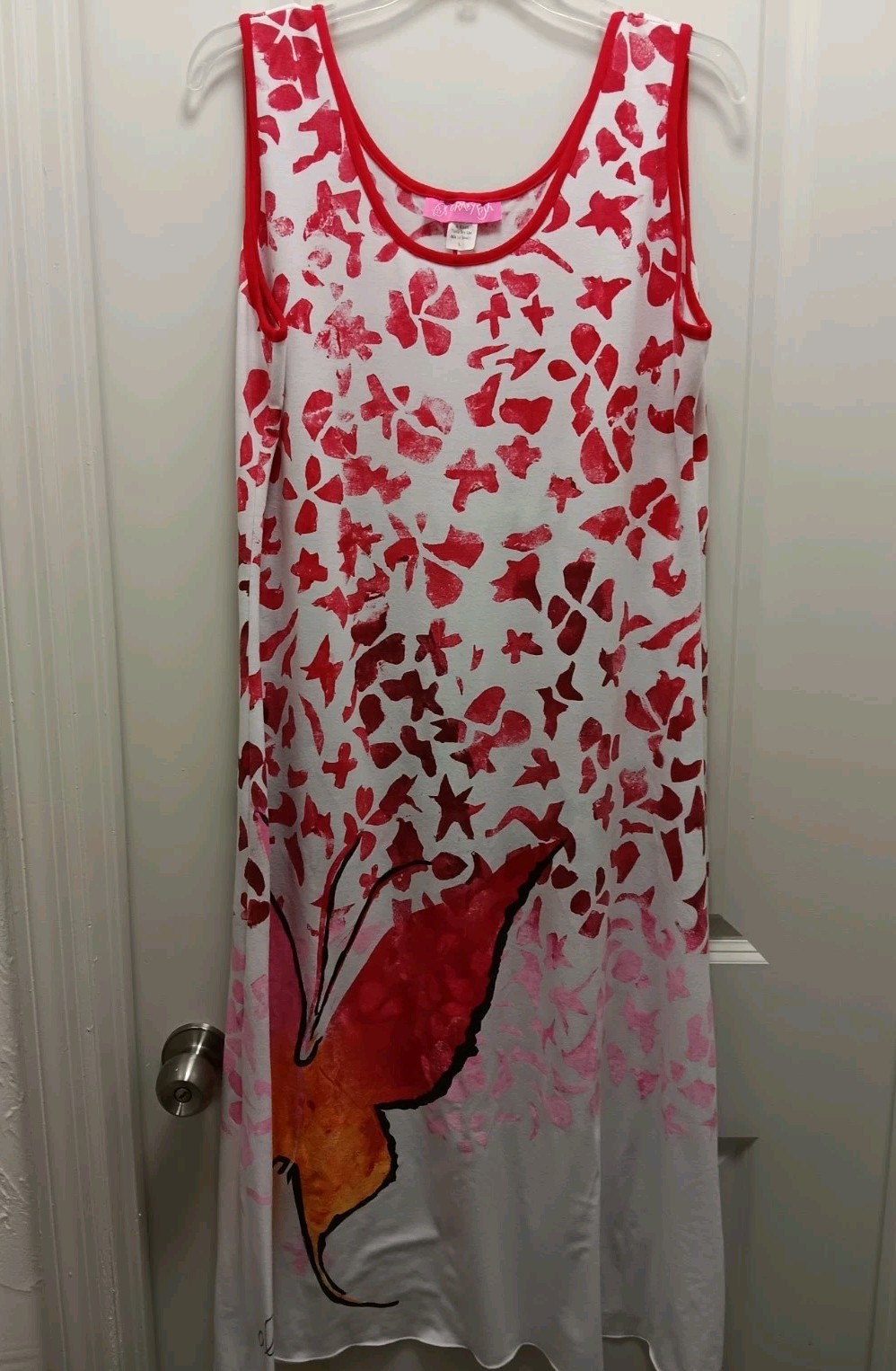 CRAZY FISH Sz. L Hawaiian A-line Knit Maxi Dress Aloha Butterfly Vintage Y2K