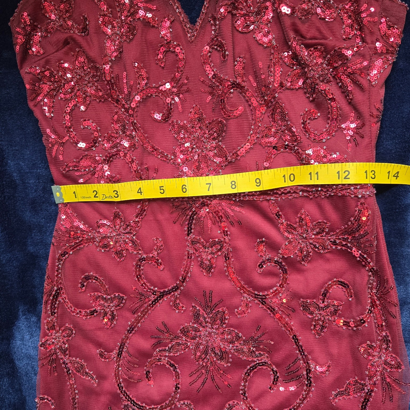 Burgundy Sequined Net Over Lining Mermaid Formal Maxi Prom Sz Small / Medium