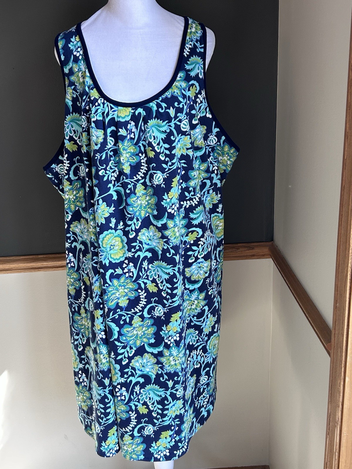 NWT Lands End 3X Sleeveless Dress Deep Sea Floral Cotton