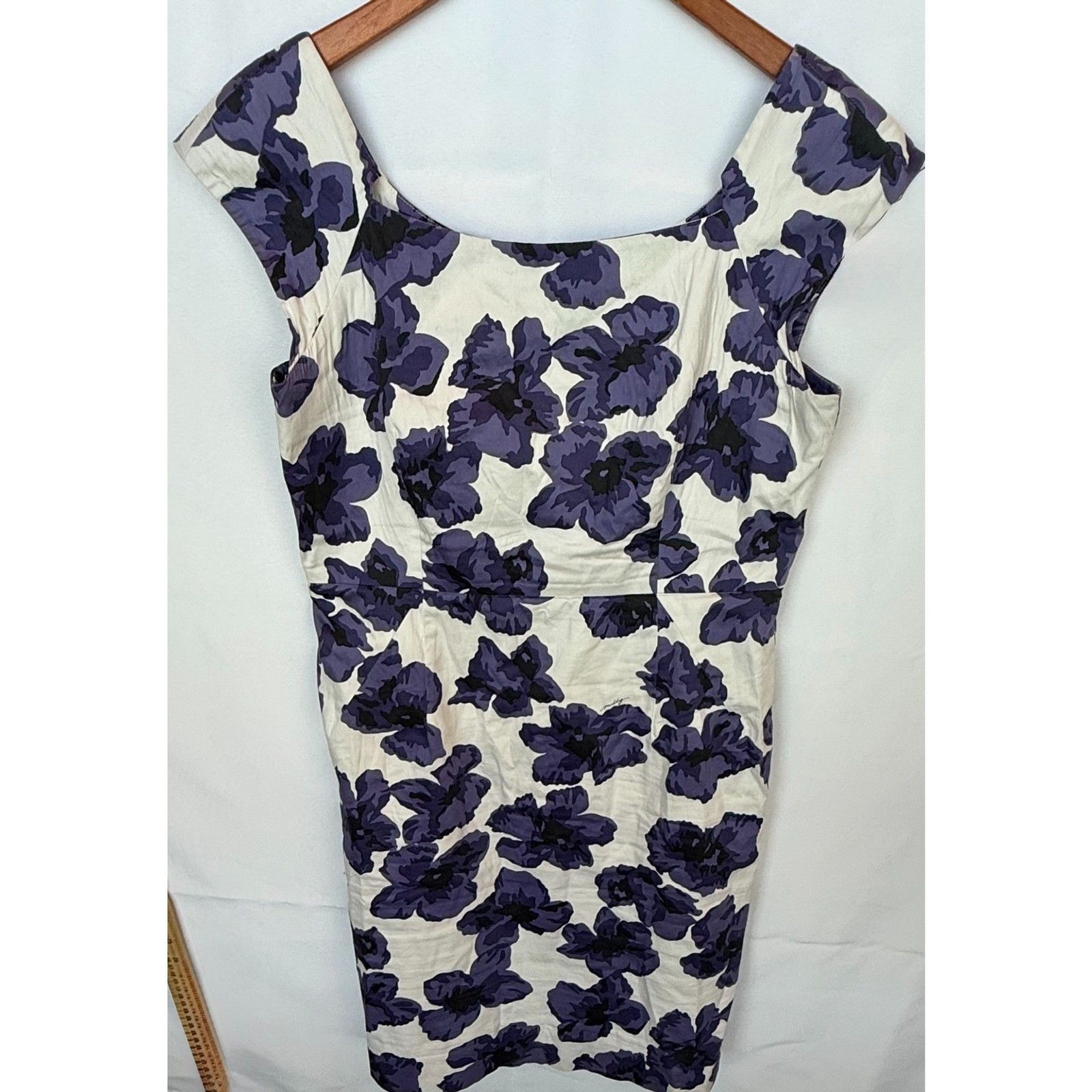 Preppy Chic Garden Party Dress 6 Purple Floral Watercolor Cotton Sheath