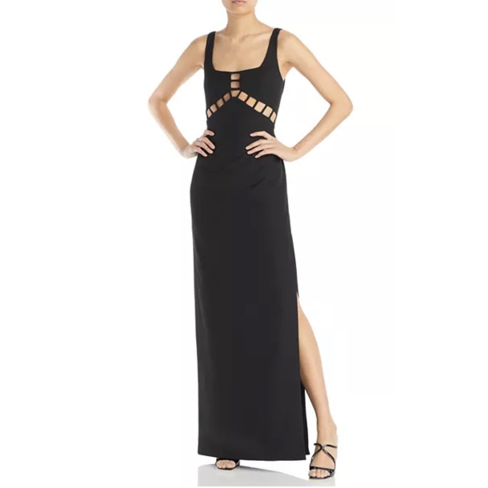 Aidan Mattox Black Evening Gown Sleeveless Cut Out Bodice Column Dress Size 2