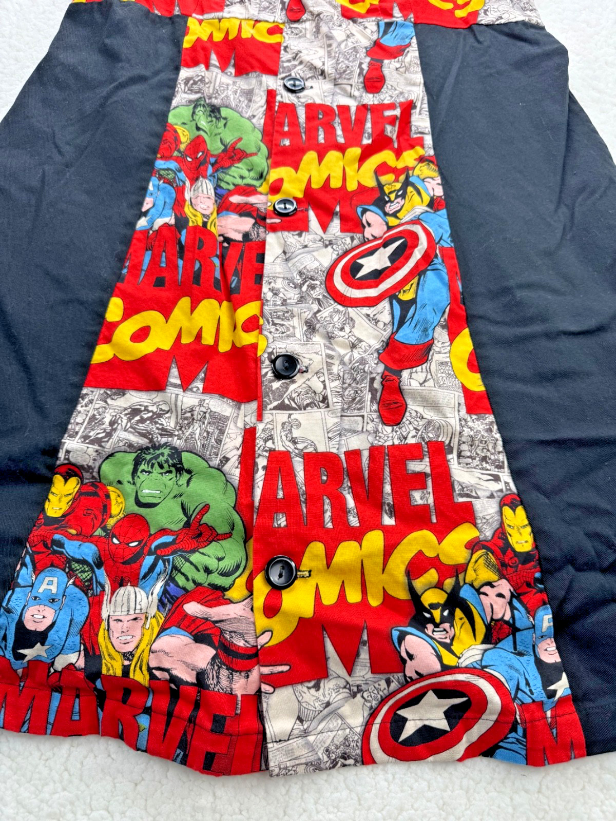 Marvel Comics Black and Character Print Button Up Sleeveless Dress Size M