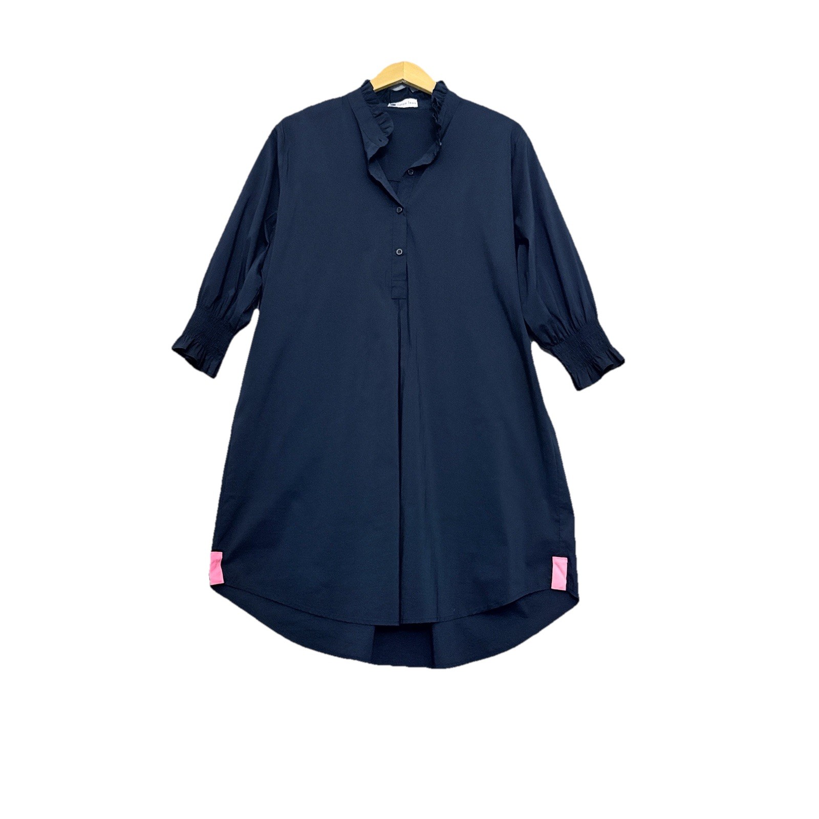Tuckernuck Caryn Lawn Kimberly Ruffle Collar Preppy Poplin Dress Navy One Size