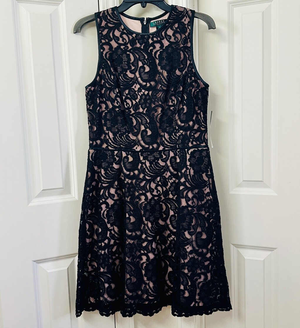 Lauren Ralph Lauren Nude Lace A-Line Dress, Size-10