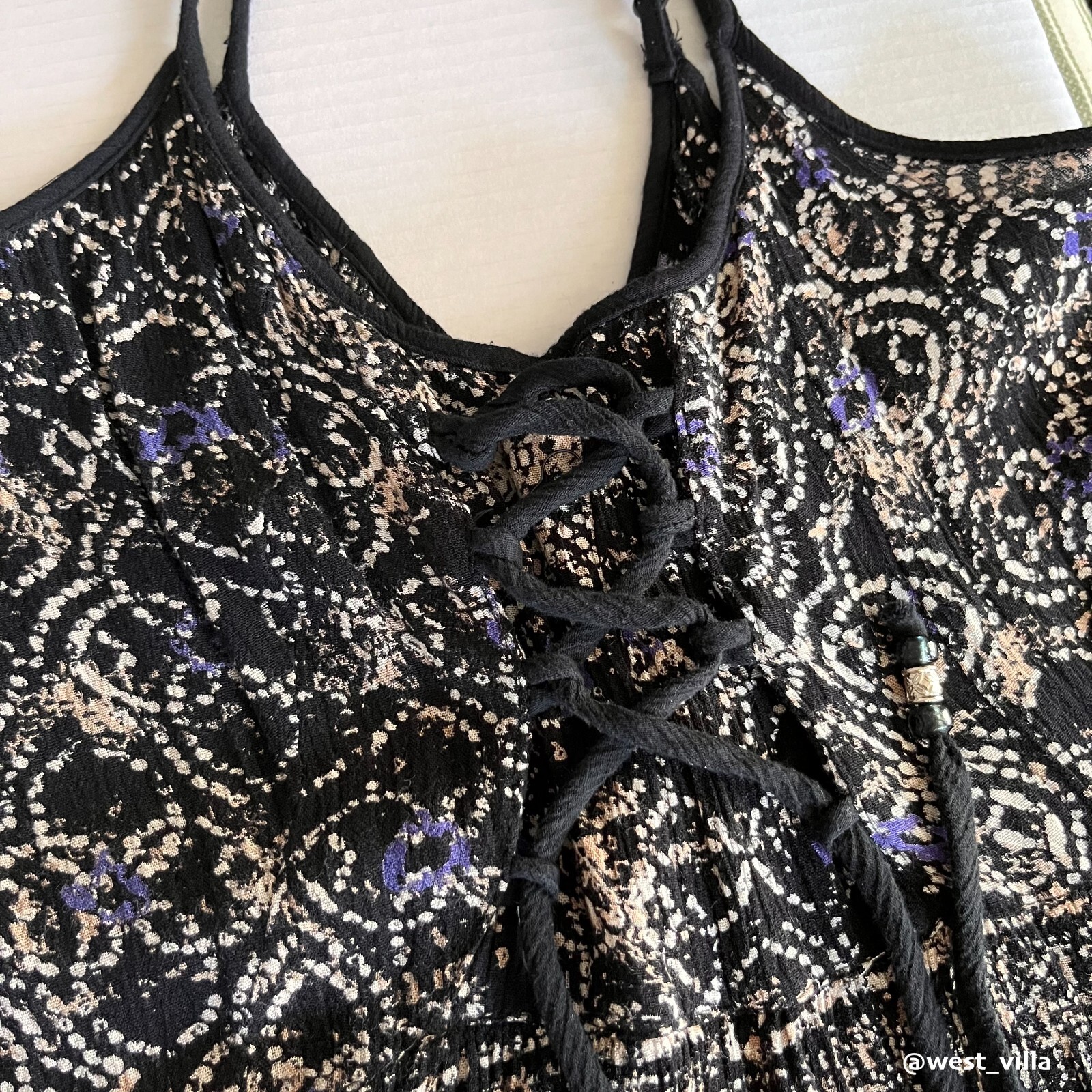Spaghetti Strap Lace-Up Mini Summer Boho Dress Cover Up Forever XXI Black Small