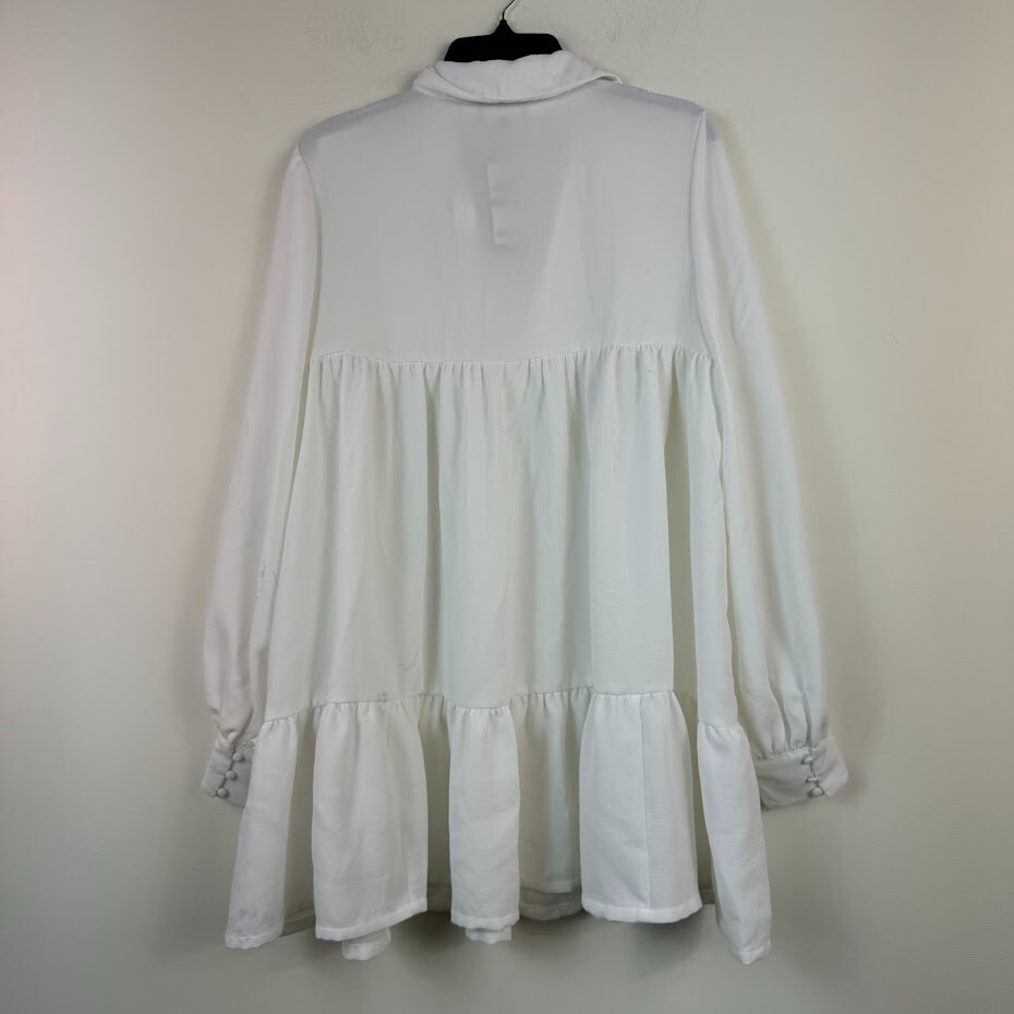 Danielle Bernstein Womens L White Button Down Baby Doll Dress NWD DC56