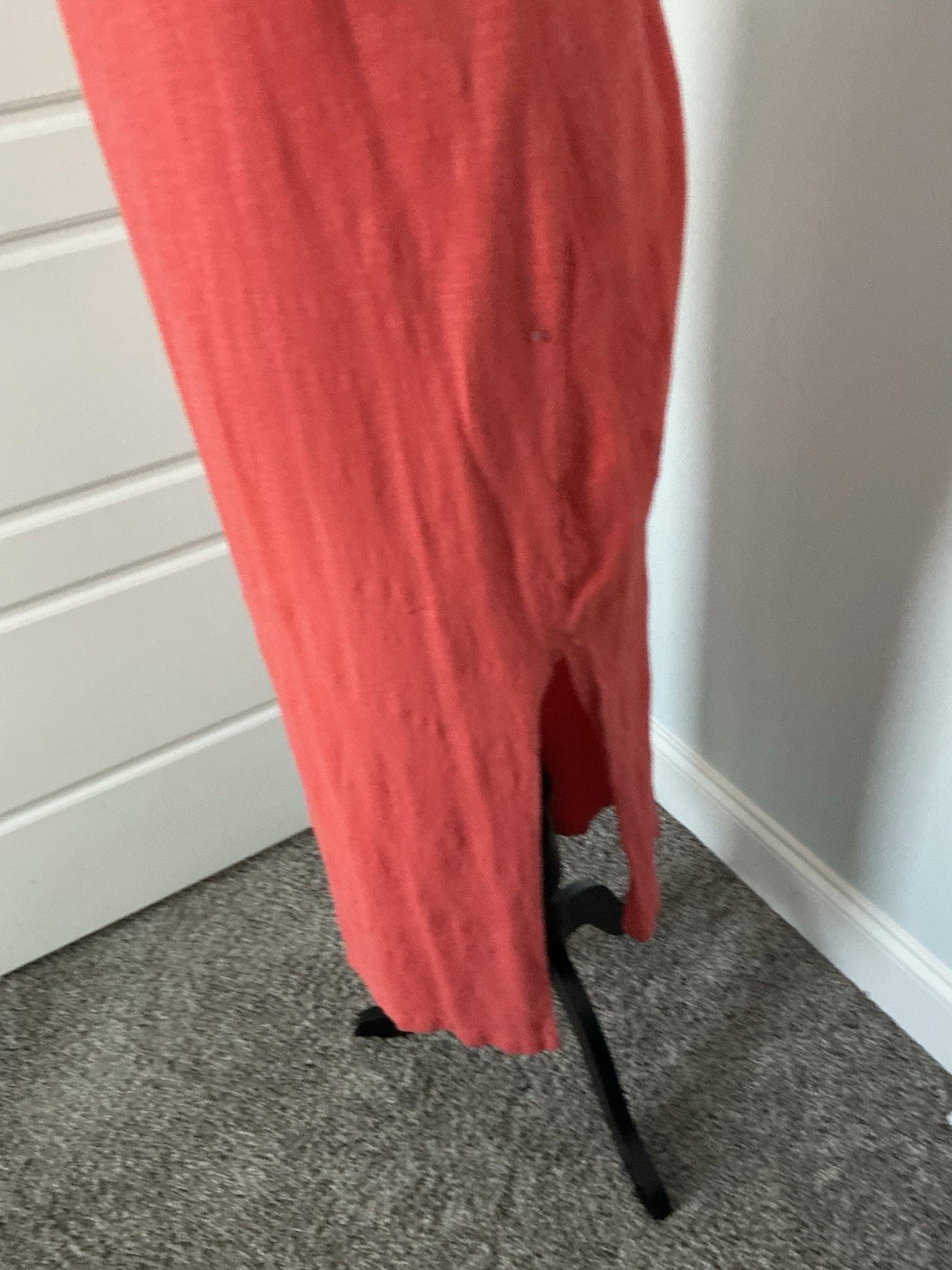 Z Supply Coral Cotton Knit Solid Round Neck Ruffle Side Slit Maxi Dress S