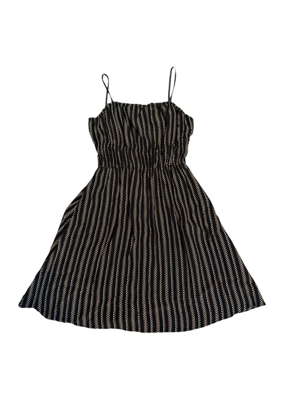 Madewell Black Spaghetti-Strap Pleated Mini Dress with Metallic Pinstripes