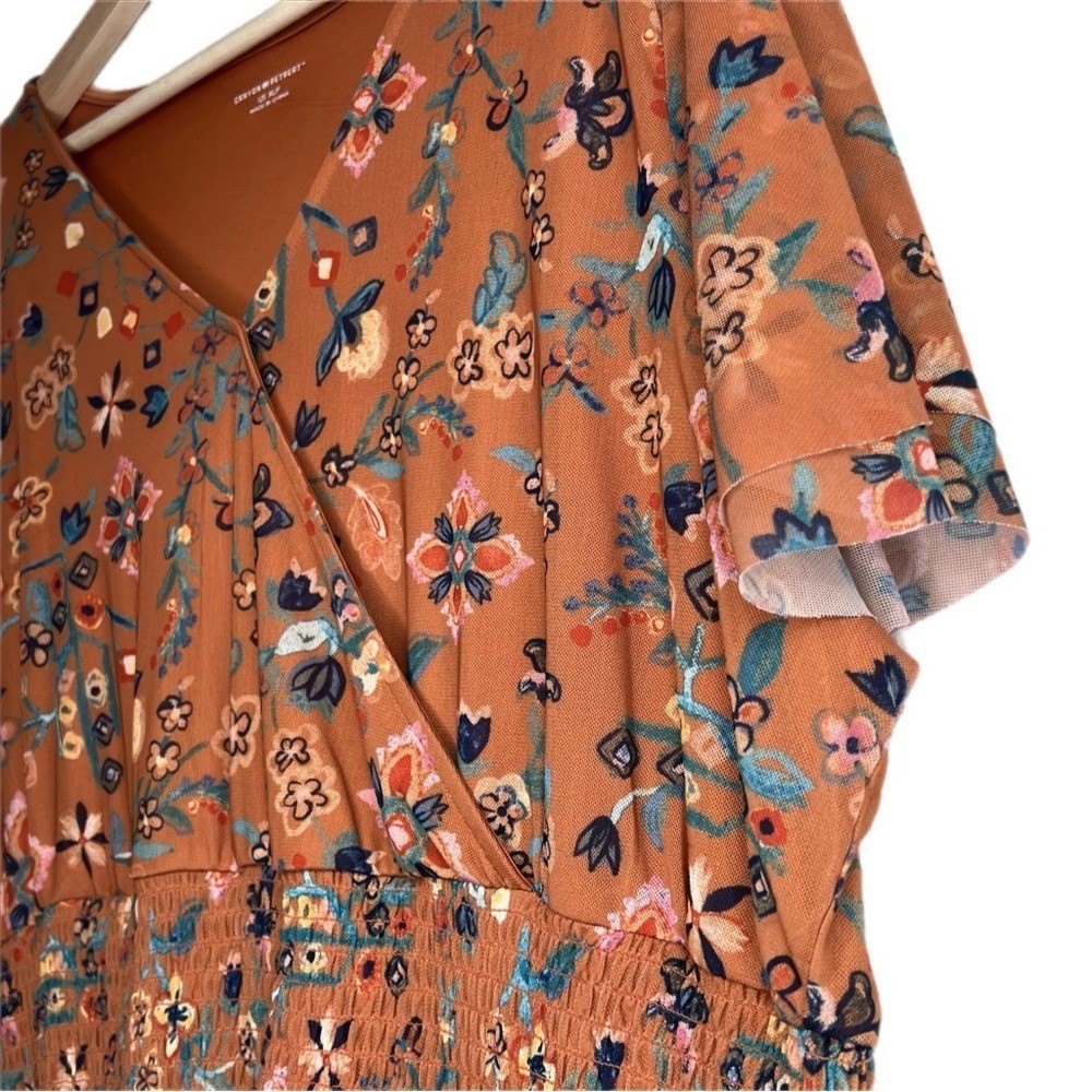 Canyon Retreat Mesh Cottagecore Modest Flutter Sleeve Dress Copper XL Floral