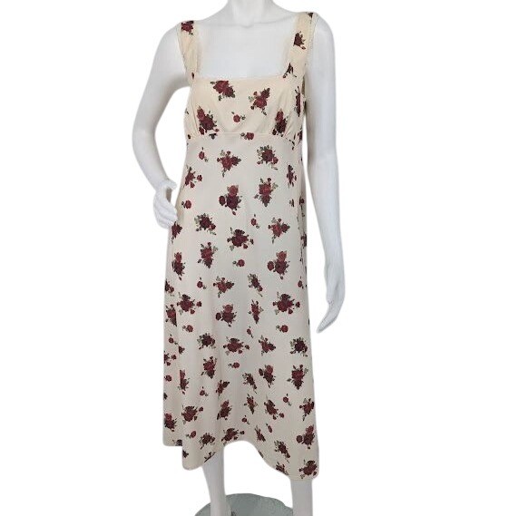 Floral Midi Slip Dress Lace Trim Romantic Coquette Cottage Y2K Fairy 90s Medium