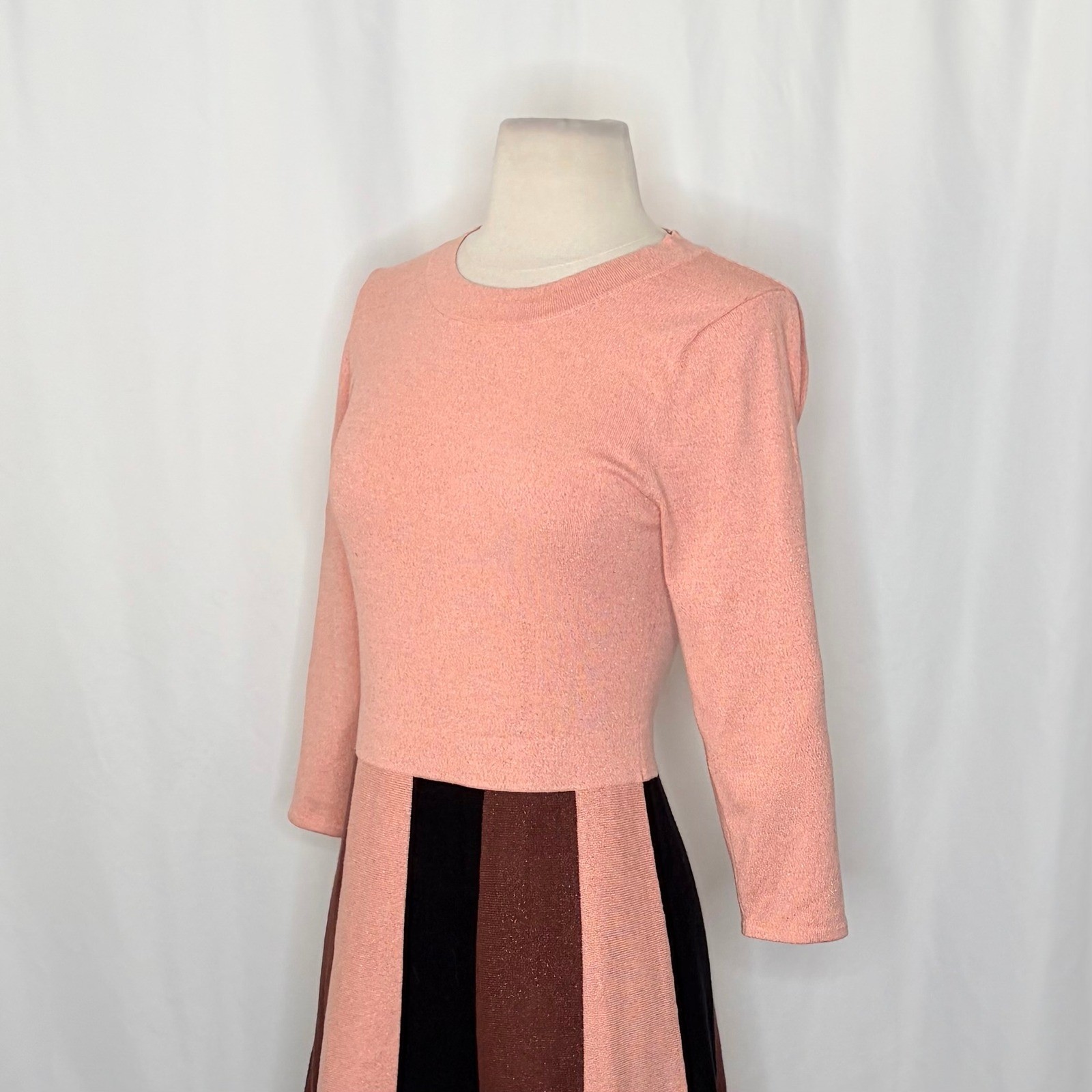 BODEN Rosemary Sparkle Knit Fit N’ Flare Dress Pink Chocolate Brown US Size 6
