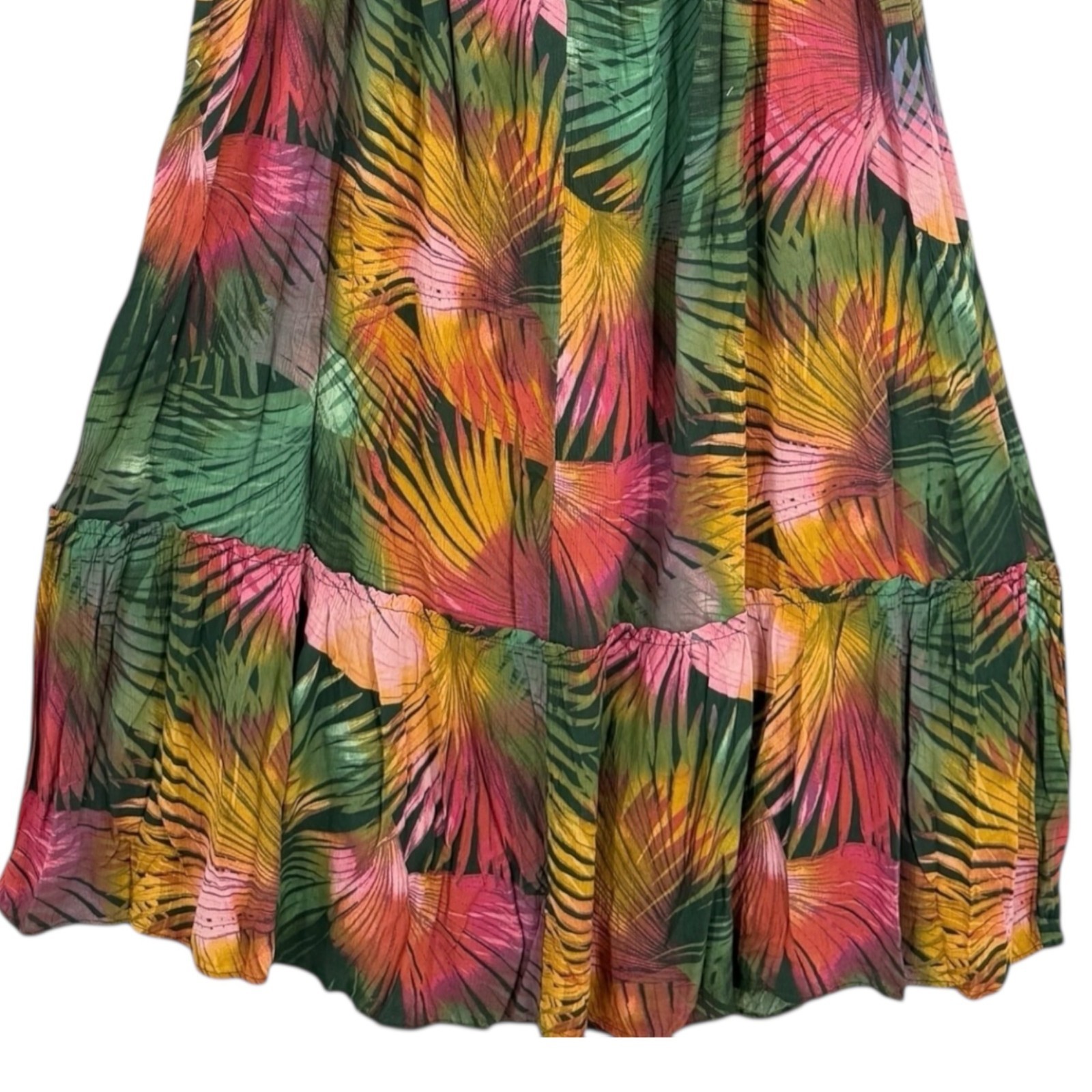 Terra & Sky Summer Tropical Green Pink Maxi Dress 2X 20W-22W Off Shoulder NWT