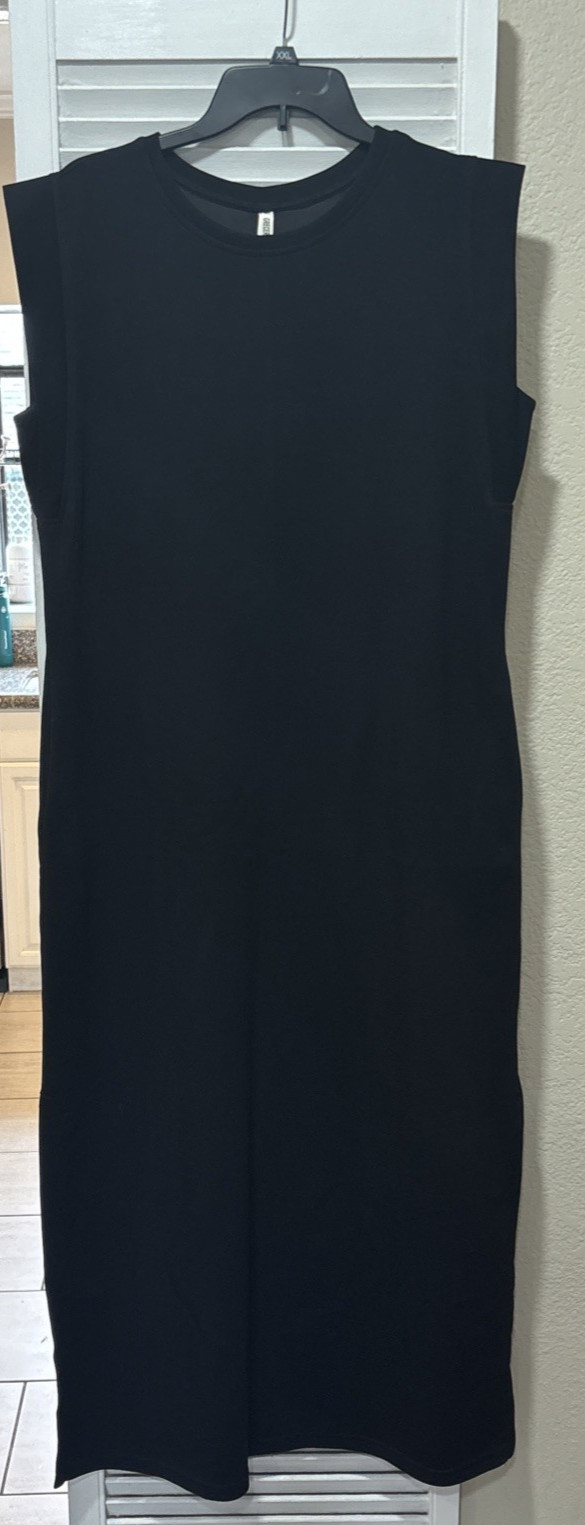 Grecerelle Dress Womens XL Black Sleeveless Maxi Long Side Slit Pockets