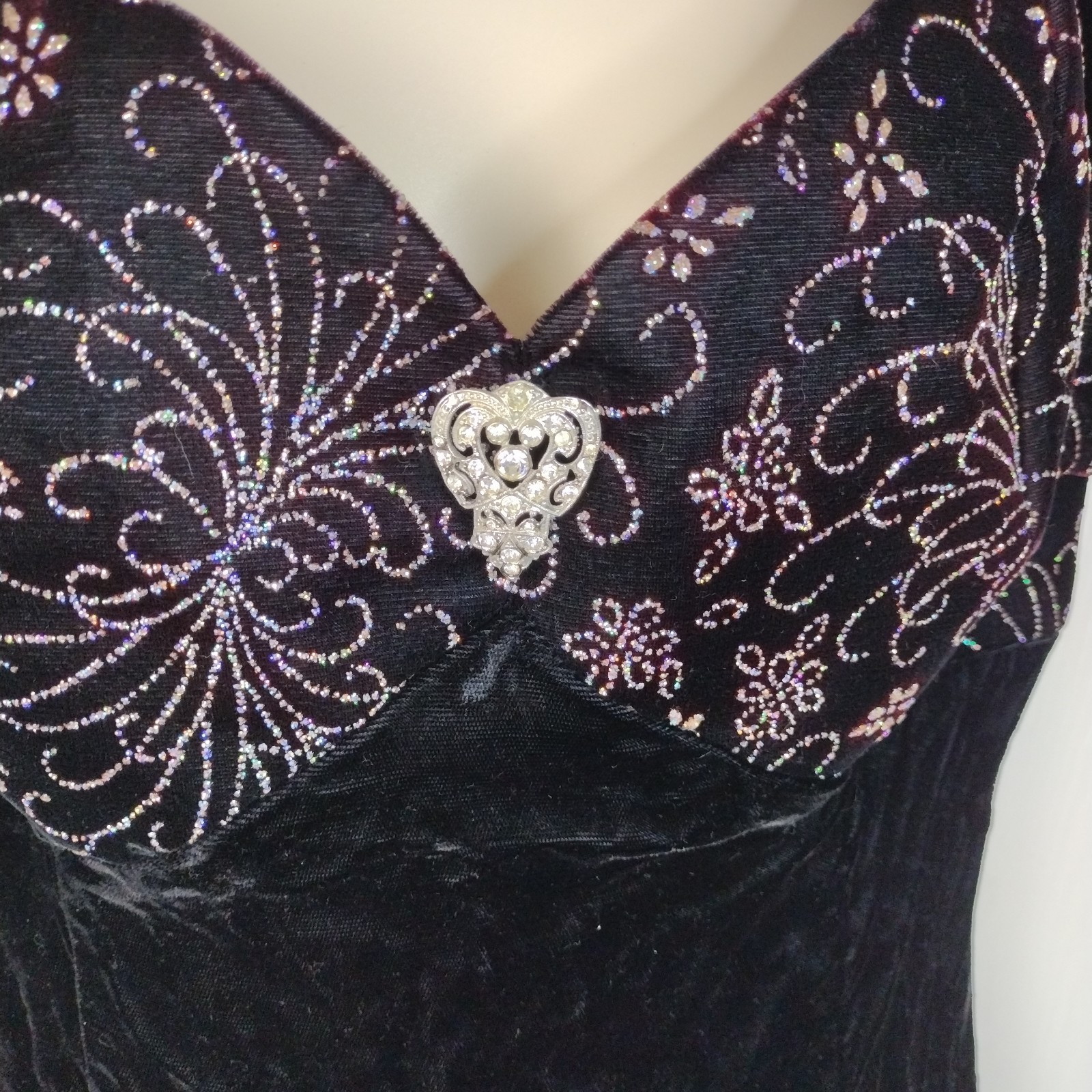Scott McClintock Black Maroon Cocktail Dress Velvet Sz 10 Off Shoulder 90s Y2K