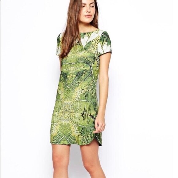 Fabulous TED BAKER DONDRI Green Dove Print Shift Dress Size TB 0 / UK 6 –