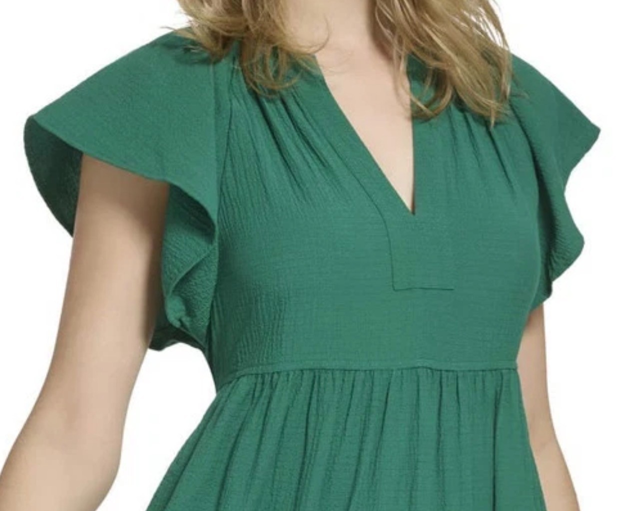 CA;VIN KLEIN Gauze Midi Dress with Pleated Tiers Split V-Neckline Women’s Sz 6