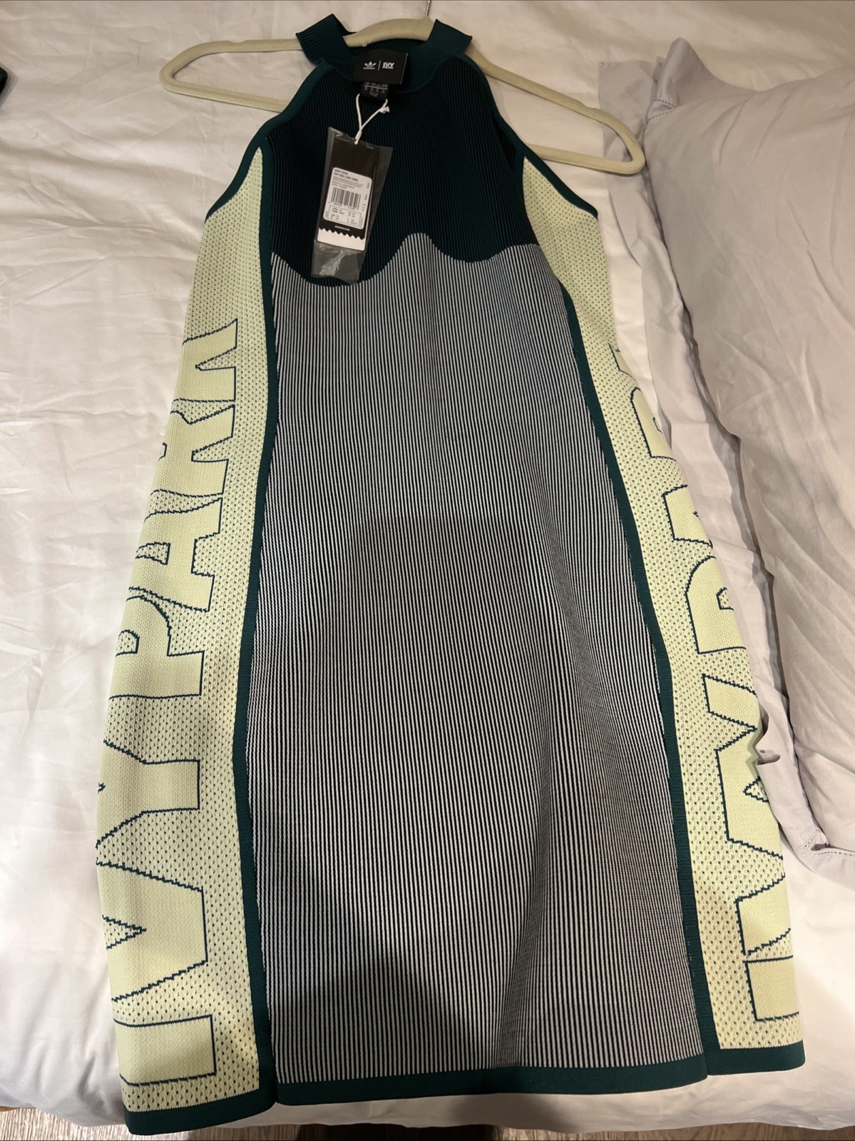 ADIDAS IVY PARK Dress Large Green Knitted Halter Mini Streetwear Logo BEYONCE