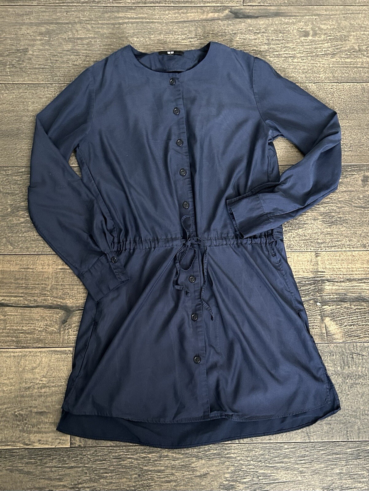 Uniqlo Womens XS Navy Blue Button Up Long Sleeve Dress