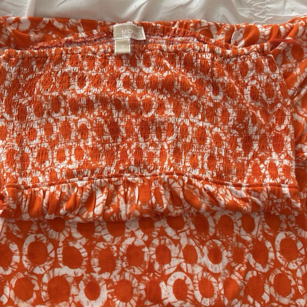 Michael Kors Orange And White Ruched Top Long maxi dress