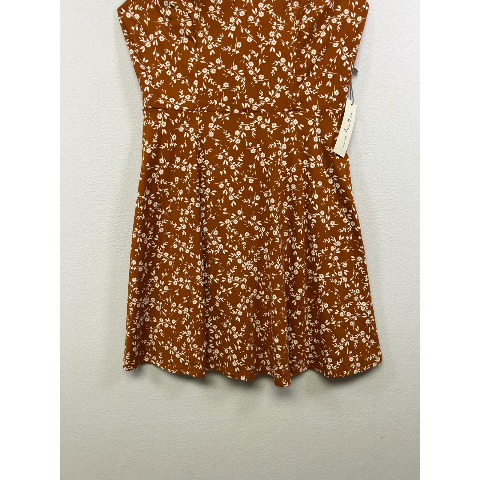 Cottagecore Nine Britton Womens Large Rust Floral Strappy Criss Cross Mini Dress