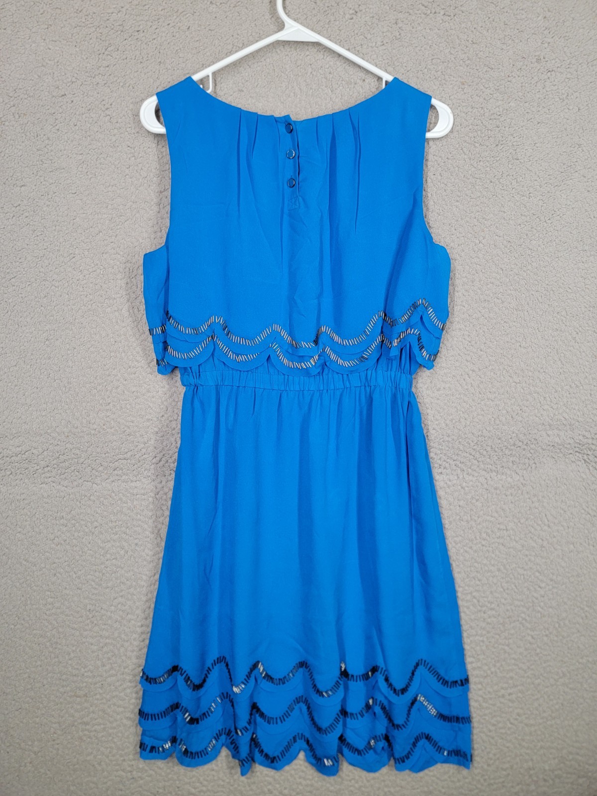 Blue Scalloped Beaded Party Dress Small Gianni Bini Layered Ruffle Sleeveless