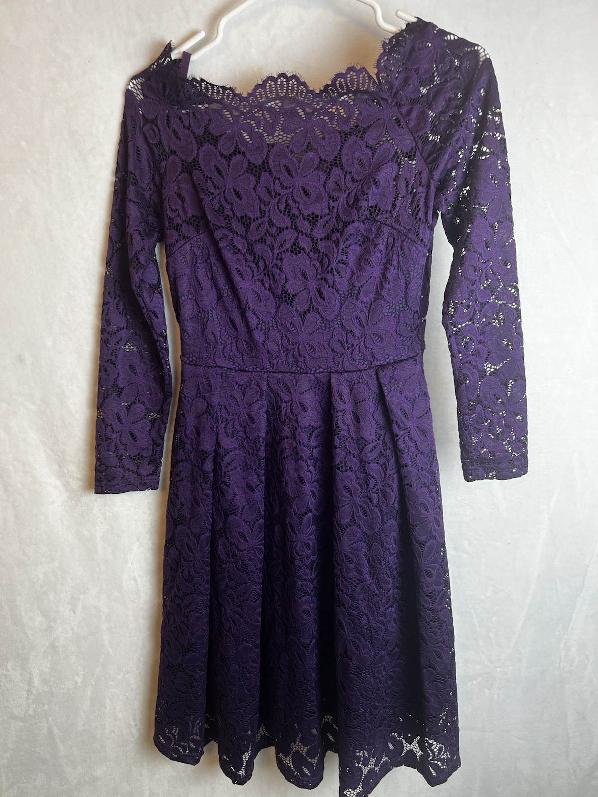 MissMay Dress Lace Purple Flare Long Sleeve A-Line Knee Length Women’s S Small