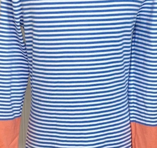 NWT! SAIL TO SABLE BLUE WHITE CORAL NAUTICAL STRIPED COTTON KNIT BLEND DRESS L !