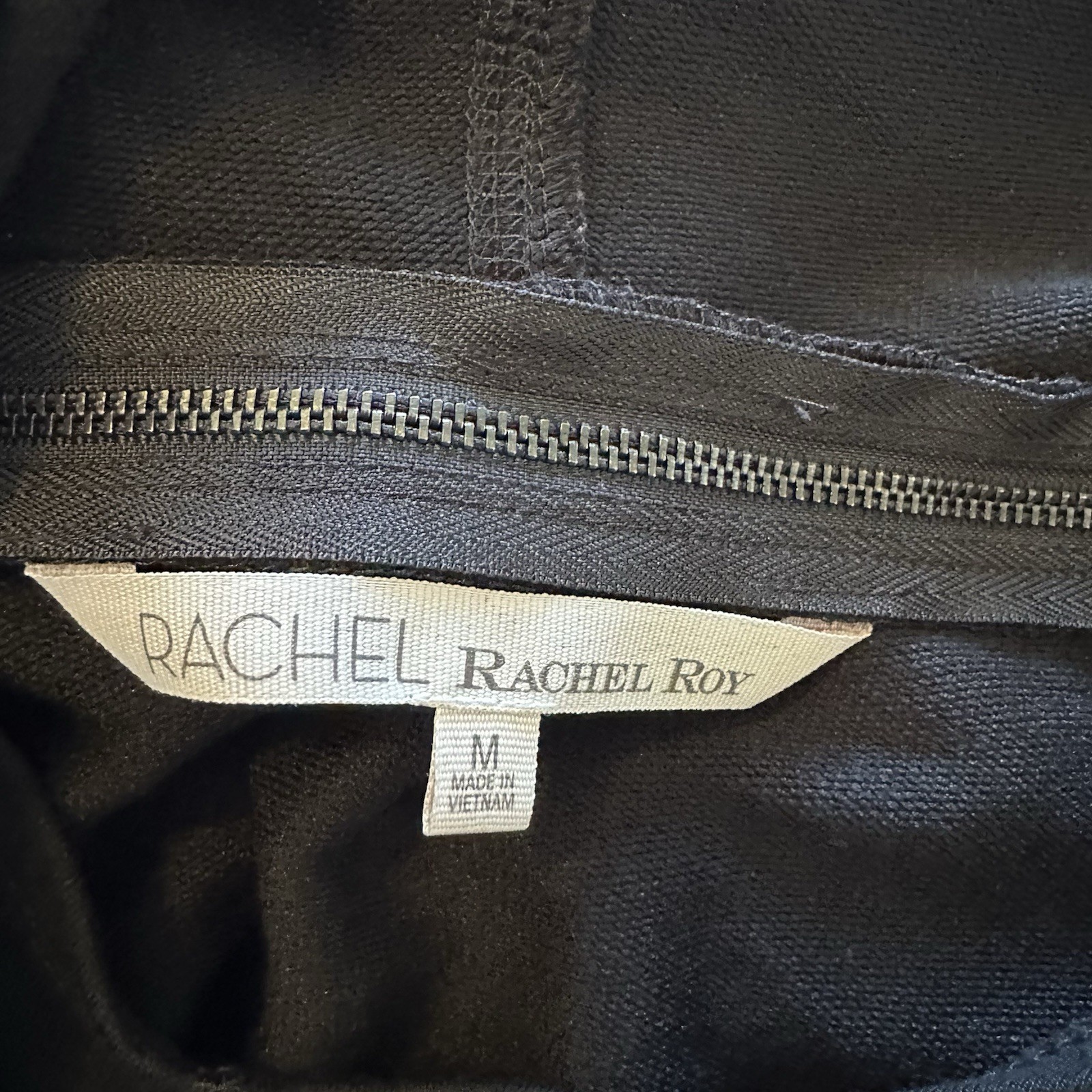 Rachel Rachel Roy Black Asymmetric Zip Bodycon Mini Dress Medium Hood Cowl Neck