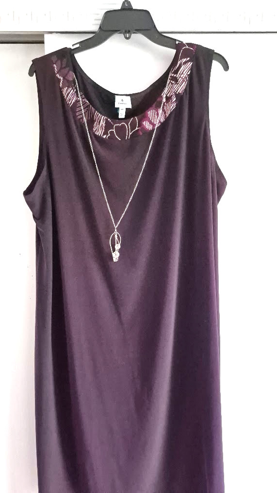 Dressbarn Size 20 Eggplant Plum Purple Dress Midi Dress – Attached Necklace