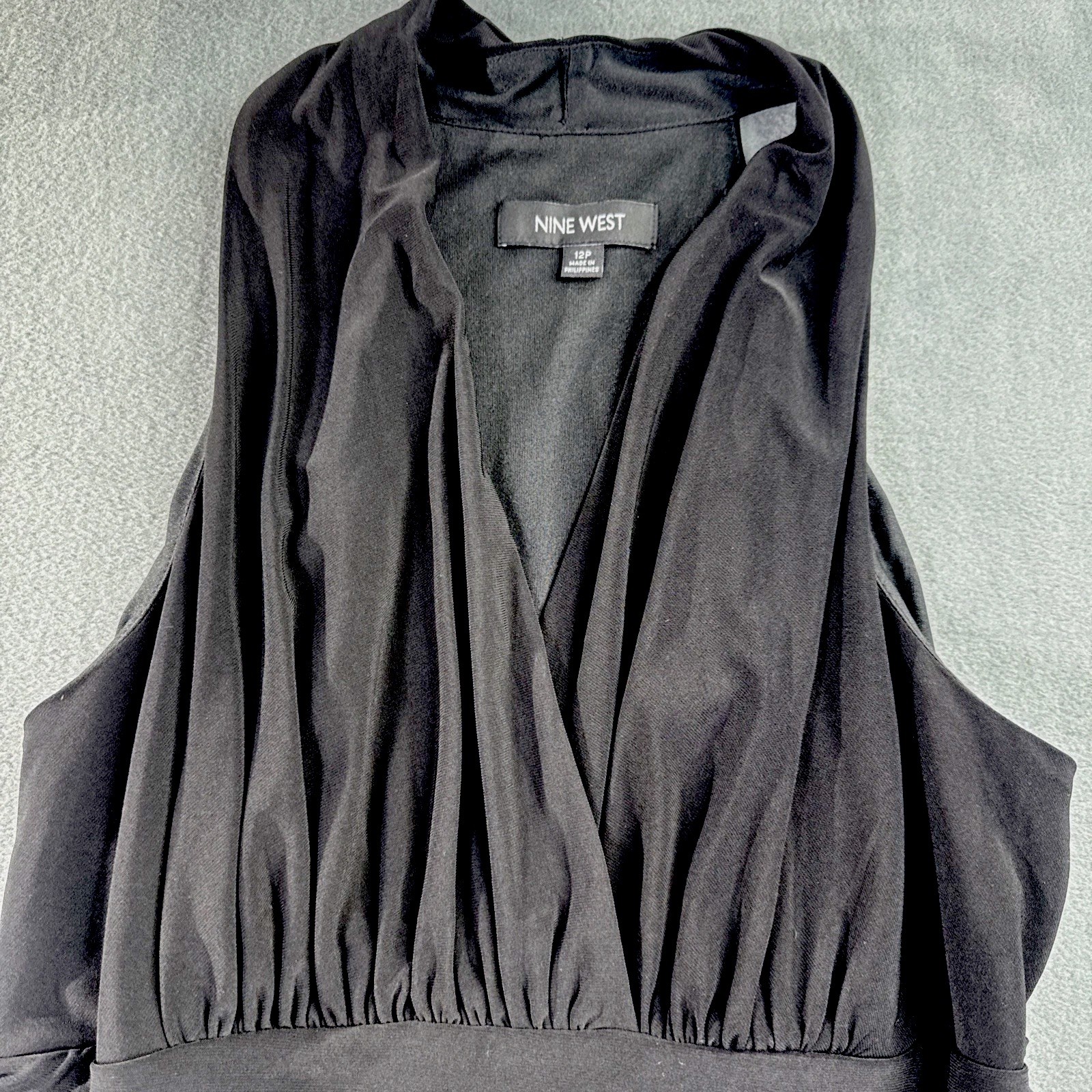 Nine West Black Midi Dress 12P Sleeveless Slinky Wrinkle Resistant Travel Ready