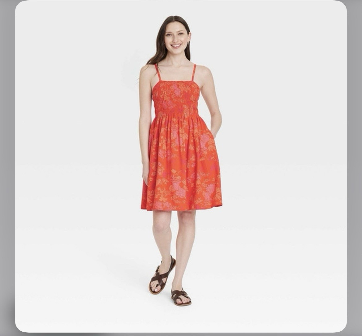 Universal Thread Women’s Floral Smocked Square Neck Sundress XL Red/Multicolor
