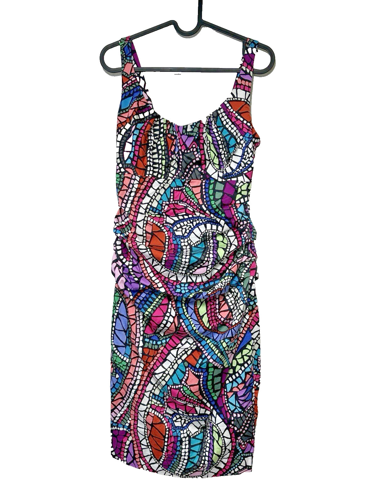 Suzi Chin for Maggy Boutique Ruched Sheath Dress Abstract Mosaic Print Sz 4