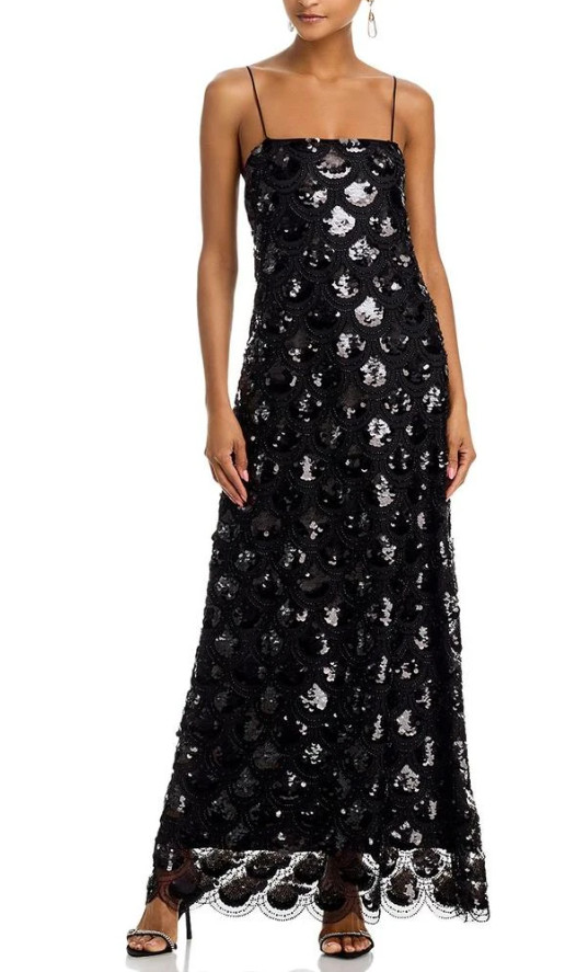 Rotate Birger Christensen Black Sequin Slip Dress Gown -sz 12 / 42 EU -msrp $500