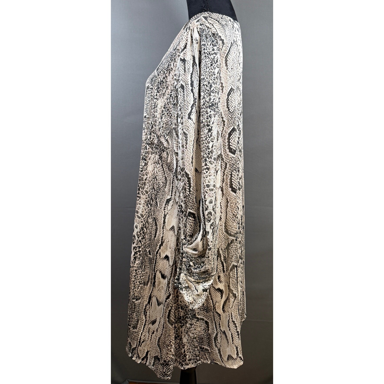 Adrienne Python Print Chiffon Dress Womens L Metallic Thread Sheer Sleeve USA