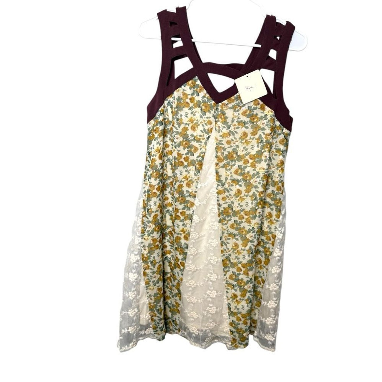 NWT Ryu Boho Gypsy Anthropologie dress floral lace bow size smalll