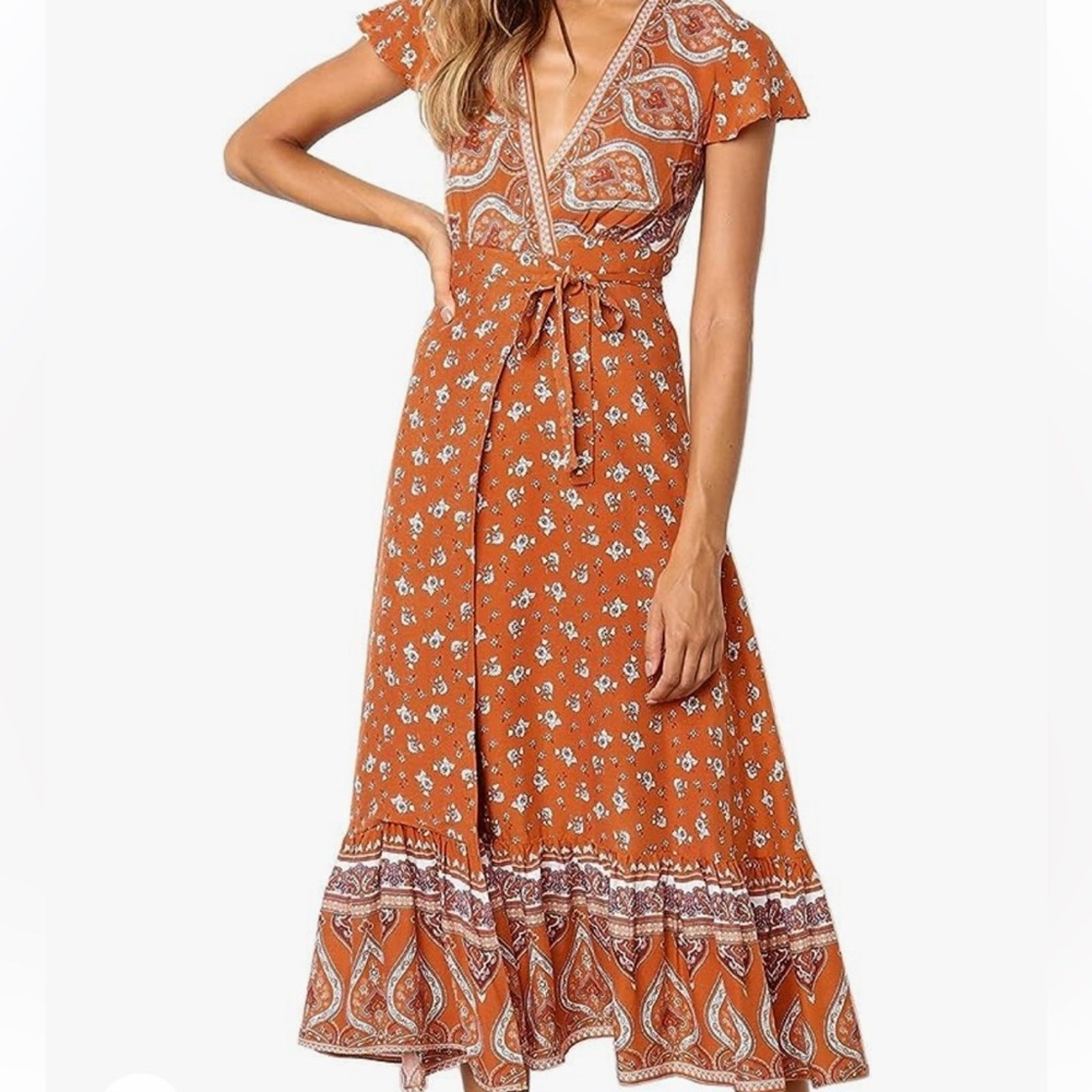 Maxi Dress Medium Boho Wrap Cottage Floral Long dress Vacation cruise romantic